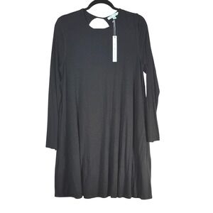 She & Sky NEW Black Long Sleeve Keyhole Back Swing Dress Size L whimsigoth Y2k